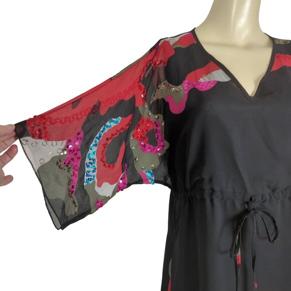 Silk Threads Sheer Black Tunic Dress Sz S With Abstract‎ Pattern Sequin Sleeve - Picture 8 of 16